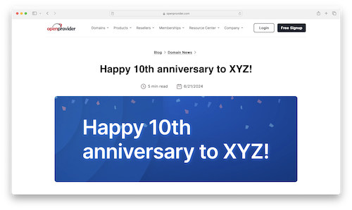 Openprovider's celebratory blog post